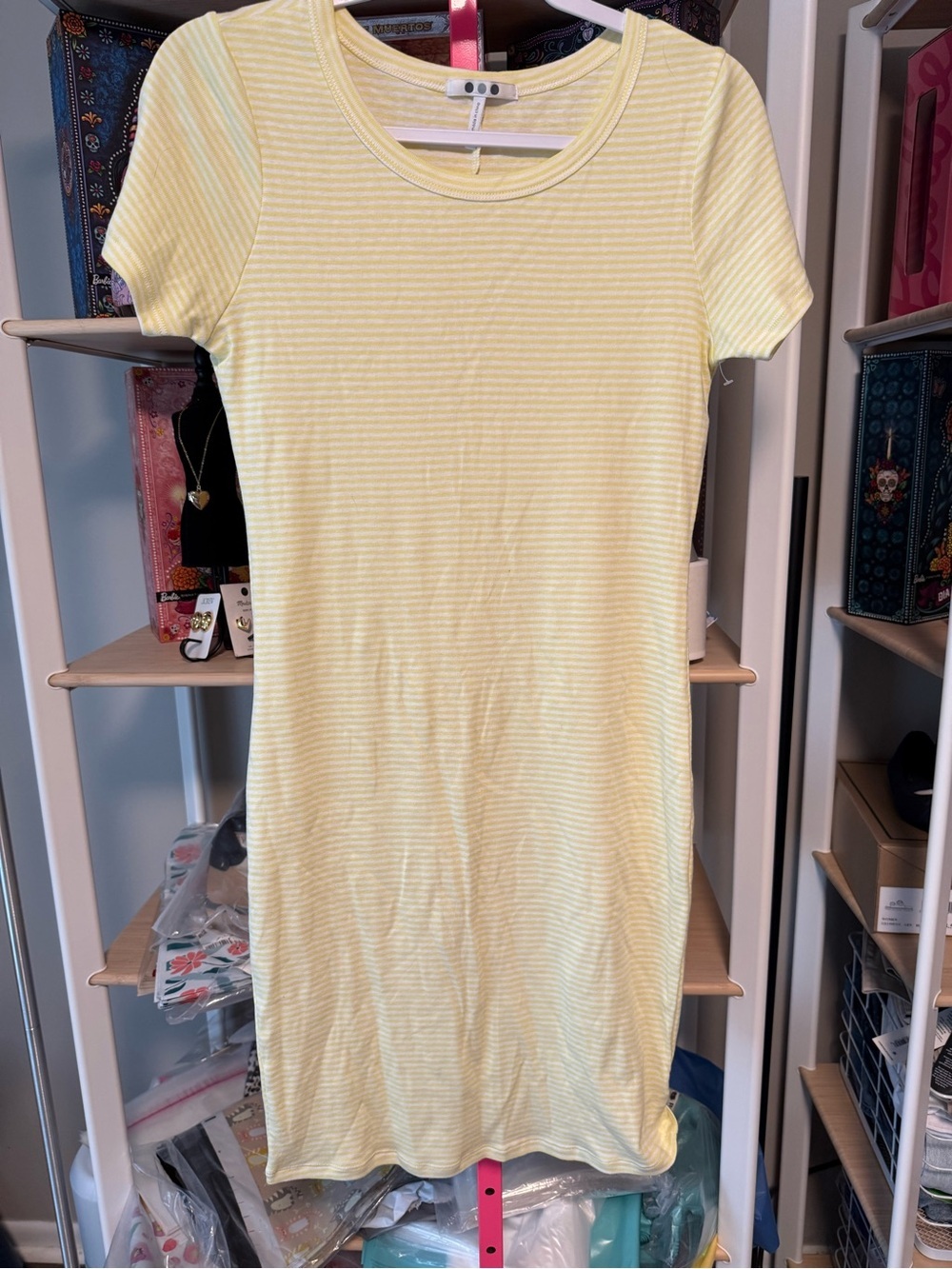 Three Dots Yellow & White Striped Midi Dress 🌼 | 100% Cotton | Size Large | NWOT - Picture 3 of 6